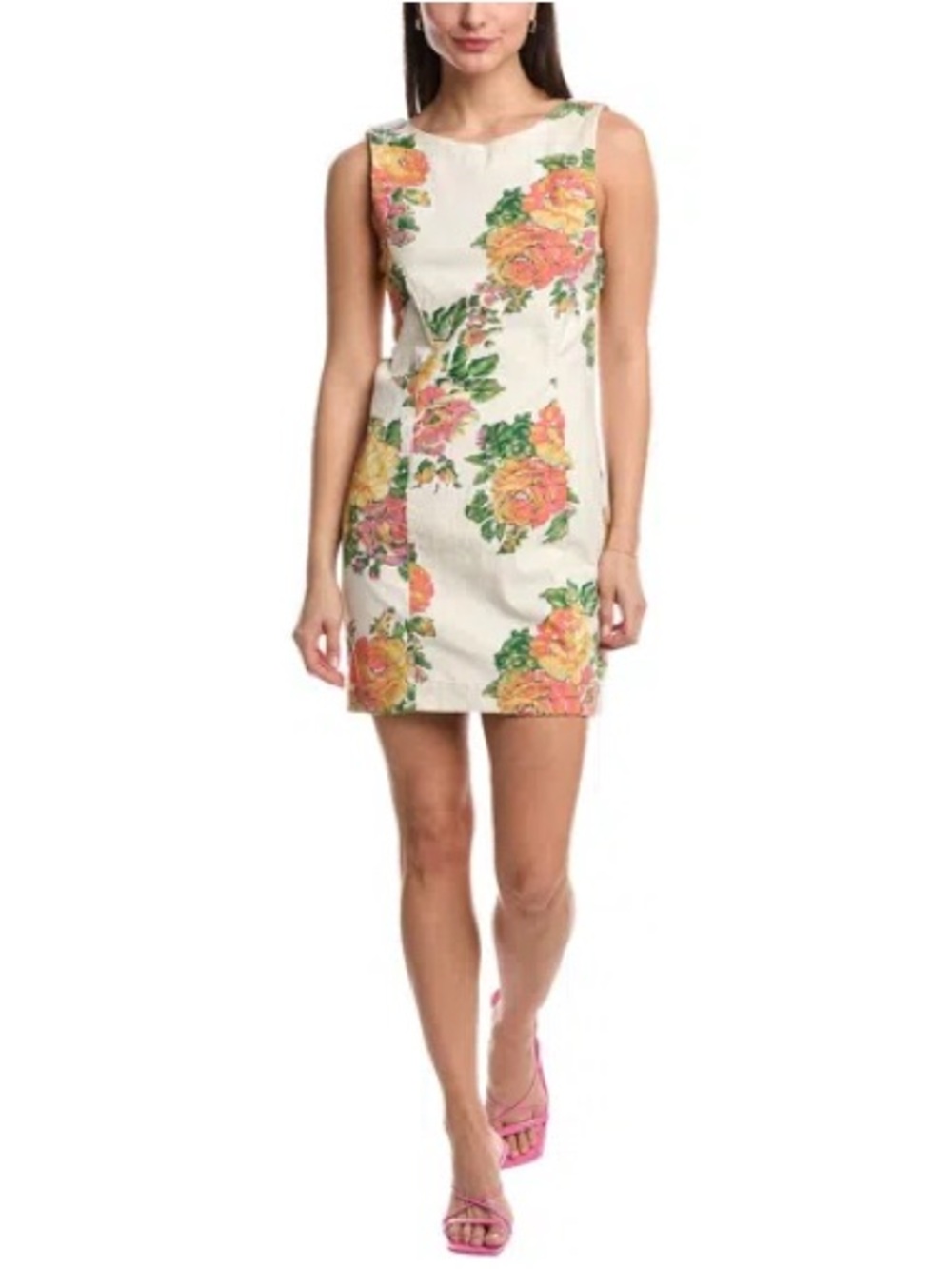 Free People Cream Floral Mini Dress with Pink and Yellow Roses